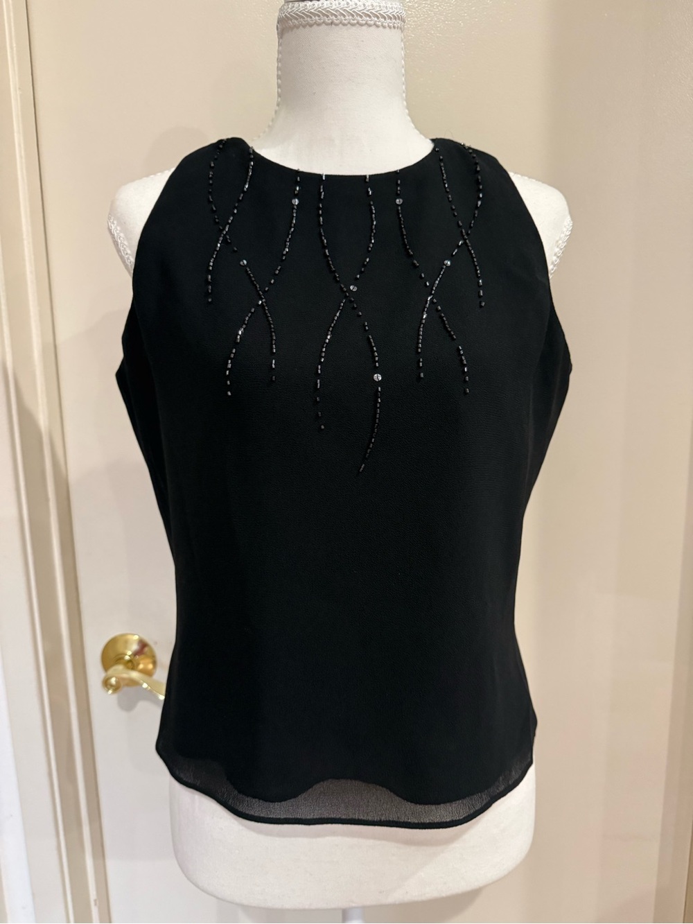 Adrianna Papell Black Beaded Sleeveless Camisole Size Petite Medium